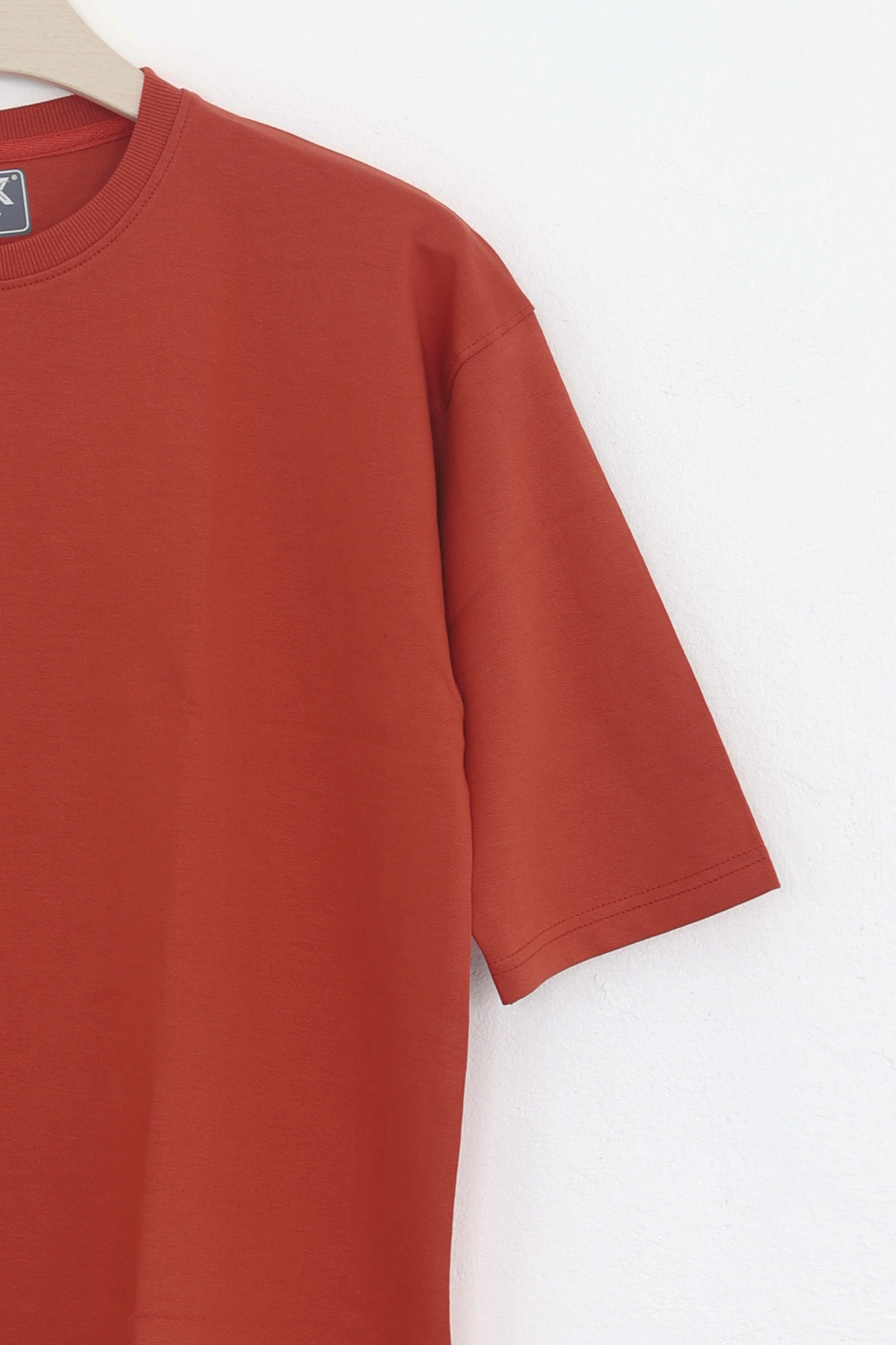Cotton Highsleeve Plain T-Shirt (Rust )